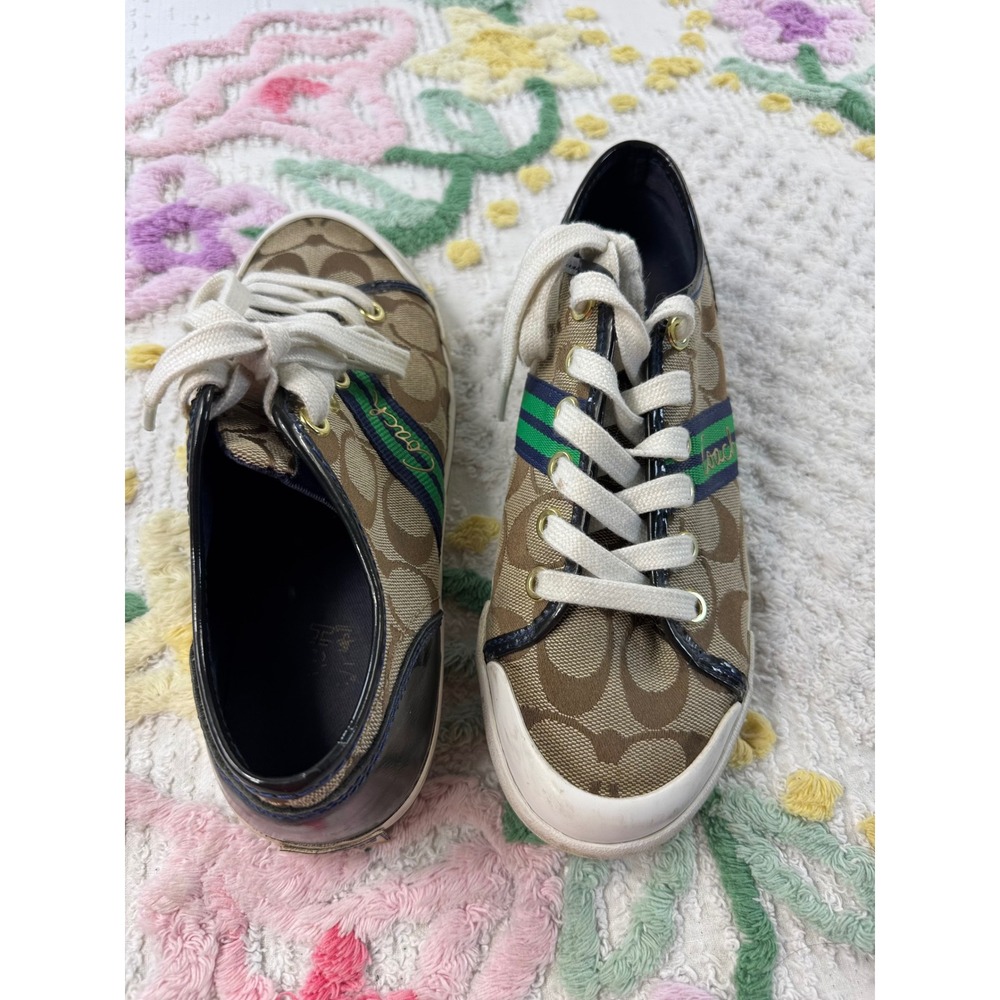 Coach Polly Signature Monogram Canvas Sneakers Brown Blue Green Womens 5.5B - Picture 4 of 7